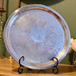 Sheridan Silver Company Round Serving Platter Engraved Silverplate on Copper